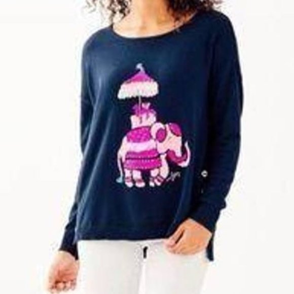 lilly pulitzer Caralynn Elephant Sweater knit buttons tassel crew neck size S - Picture 12 of 12